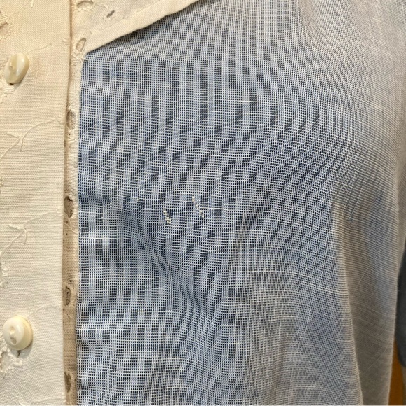 Vintage Blouse Light Blue with White Eyelet Trim and Puffy Shoulders - Picture 13 of 14